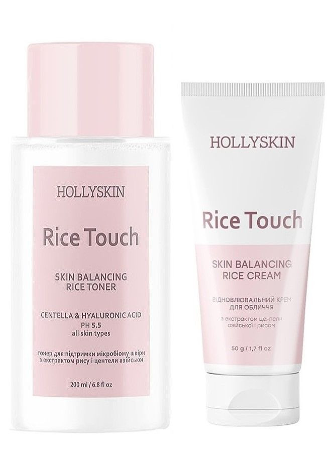Набор для восстановления микробиома лица с экстрактом азиатской центели Skin Balancing Rice Touch (крем 50 мл + тонер 200 мл) Hollyskin (298748600)