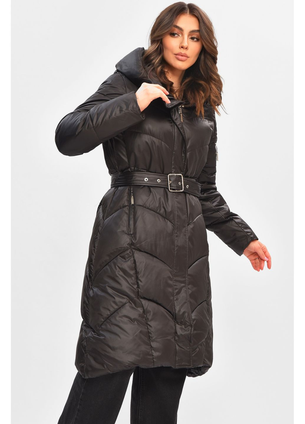 Черная зимняя куртка женская удлиненная зима черного цвета Let's Shop