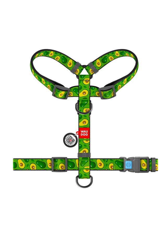 Шлея для собак анатомічна H-подібна WAUDOG Nylon з QR-паспортом, малюнок "Авокадо", пластиковий фастекс,, Ш 20 мм, А 42-68, В No Brand (363201213)