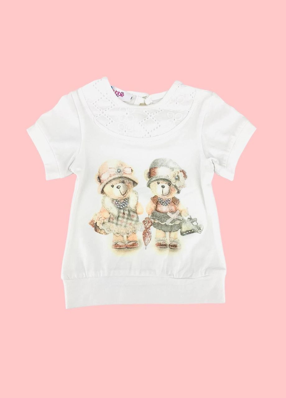 Біла демісезонна футболка, арт. 151-0062/4, біла/ведмедики в капелюхах, 68 см, 6 міс. Bubble Kids