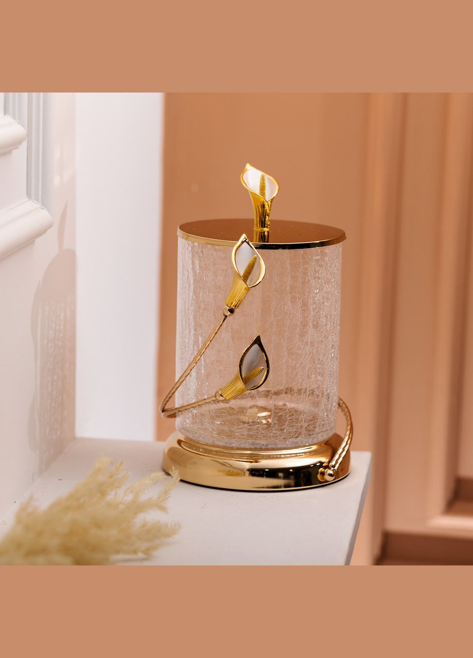 Цукерниця скляна 14×23 см з квітковим металевим декором цукерниця з кришкою HP-7-6 OYE ARTWARE (370707036)