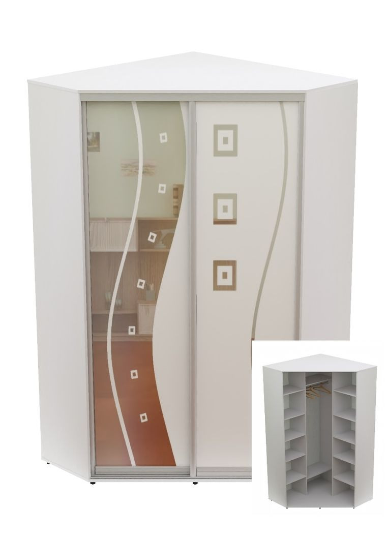 Шафа-купе дводверна кутова 110*110*230 Білий Дзеркало з піскострумним малюнком Угол-1 Алекса (360432631)
