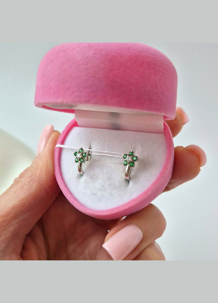 Серебряные детские серьги Цветок с Зелеными Камнями Серебро 925 пробы Родированное 82595з 1.01г No Brand (339679725)