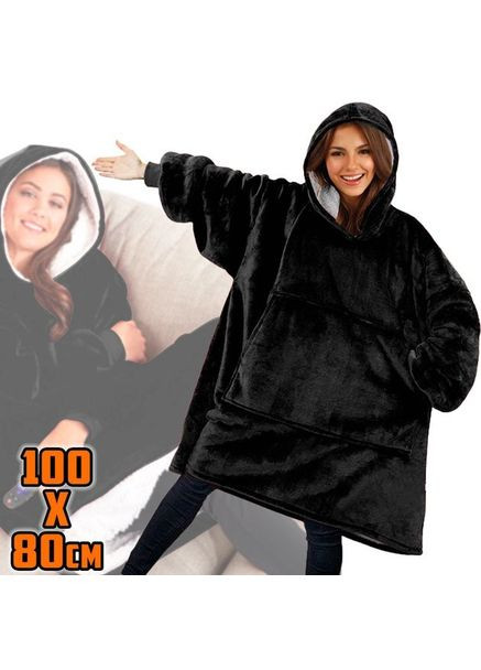 Толстовка плед с капюшоном и рукавами Huggle Hoodie теплый халат тощие оверсайз Black No Brand (361036369)