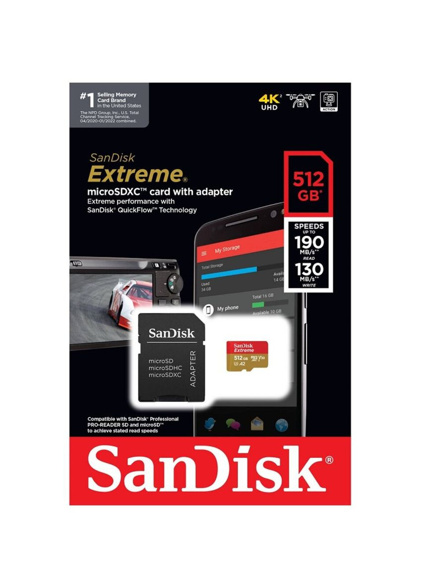 MicroSDXC (UHS-1 U3) Extreme A2 512Gb class 10 V30 (R190MB/s,W130MB/s) (adapter SD) SanDisk (314833429)
