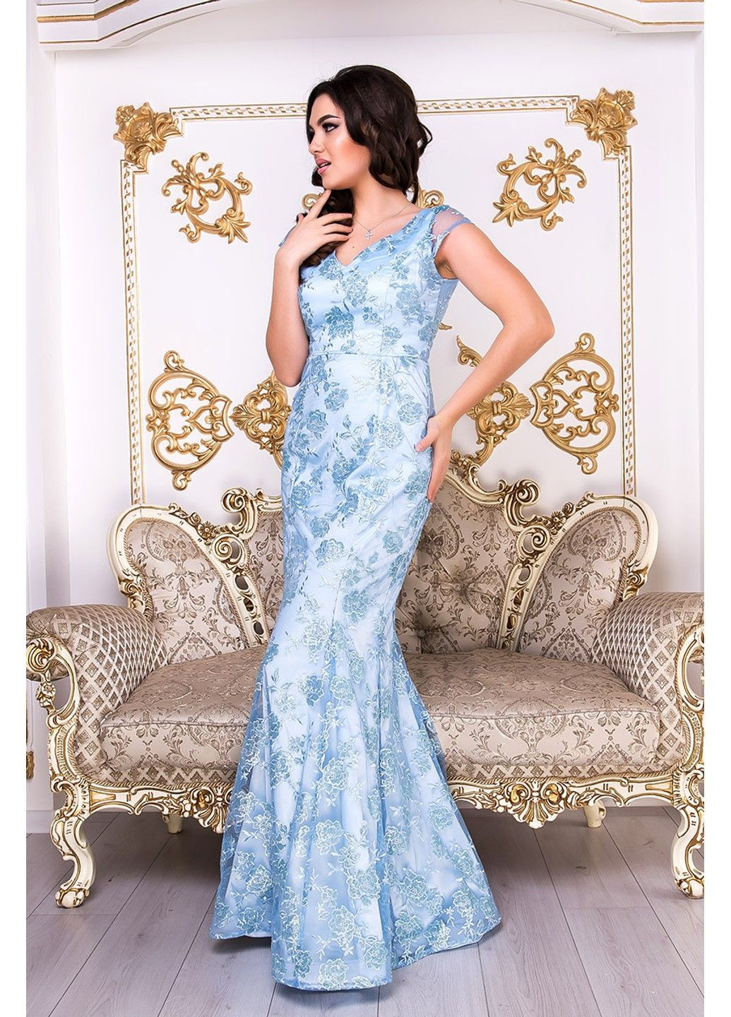 Голубое вечернее платье атлас макси 9007 голубое Tanita-Romario