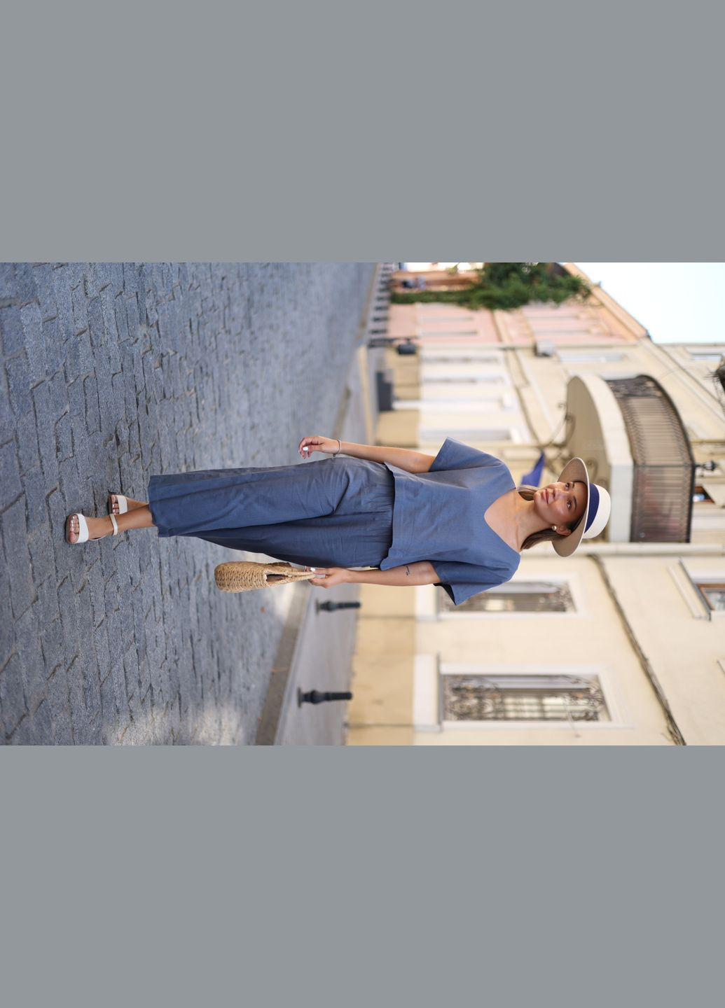 Женский льняной костюм с футболкой и кюлотами | Натуральный лен Vakko (335380356)