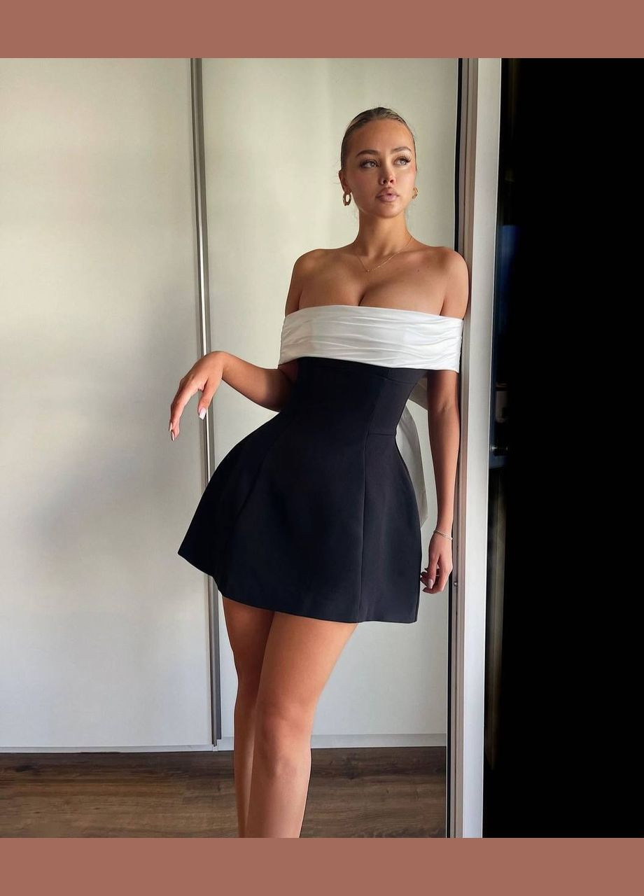 Чорно-білий святковий, вечірня неймовірна сукня з бантом No Brand однотонна