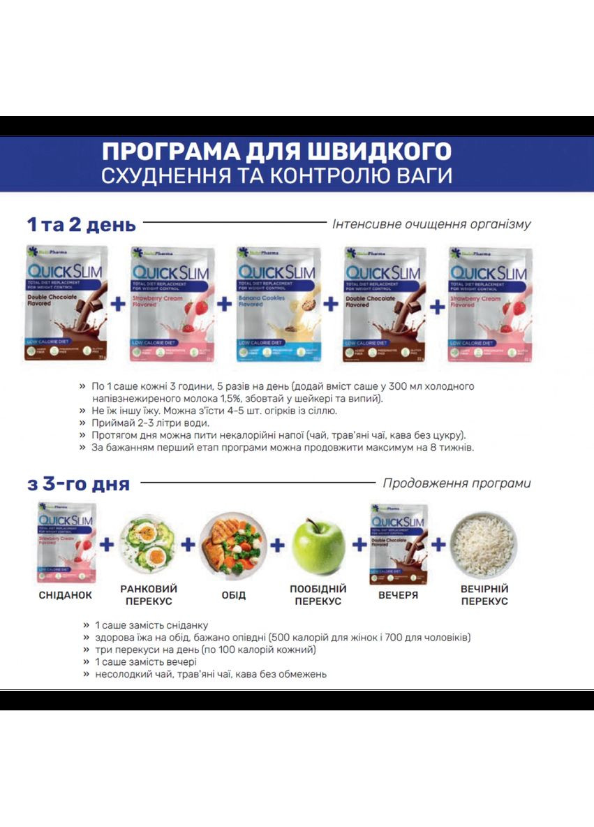 Коктейль Quick Slim "Мікс смаків", 30 саше по 23 г Nutripharma (333032148)