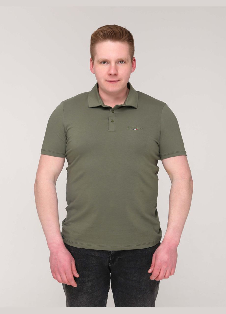 Оливковая (хаки) футболка-поло мужское однотонное хаки с воротником для мужчин Bagarda