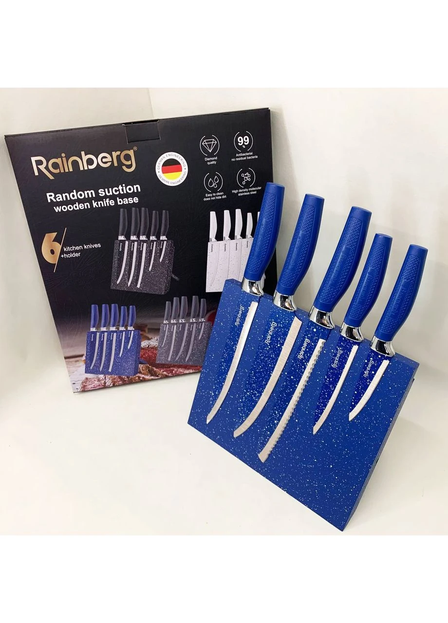 Набор ножей RB-2322 из нержавеющей стали с магнитной основой Blue Rainberg комбинированные,