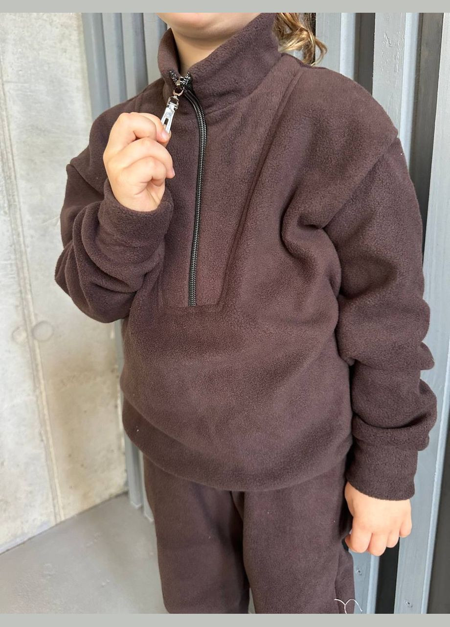 Коричневый зимний костюм флисовый детский No Brand