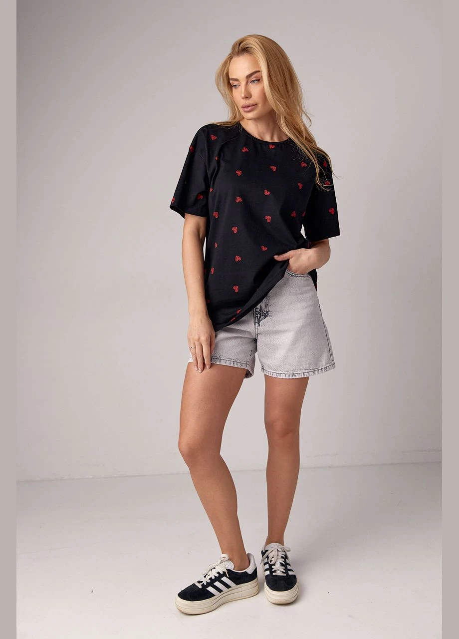 Женская футболка украшена сердечками - молочный Lurex - (297574746)