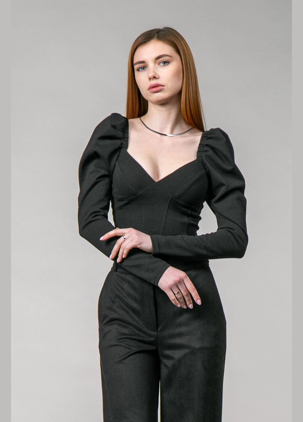Чорна блуза-корсет з довгим рукавом CHICLY