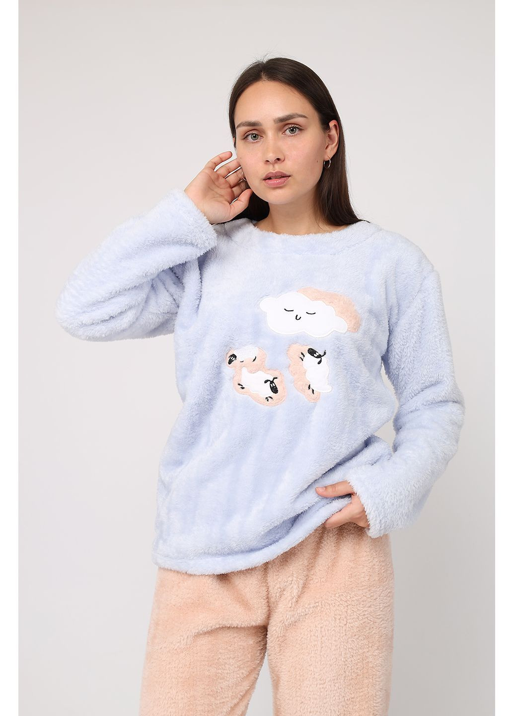 Блакитна зимня піжама зі штанами жіноча колір блакитний cb-00287131 No Brand