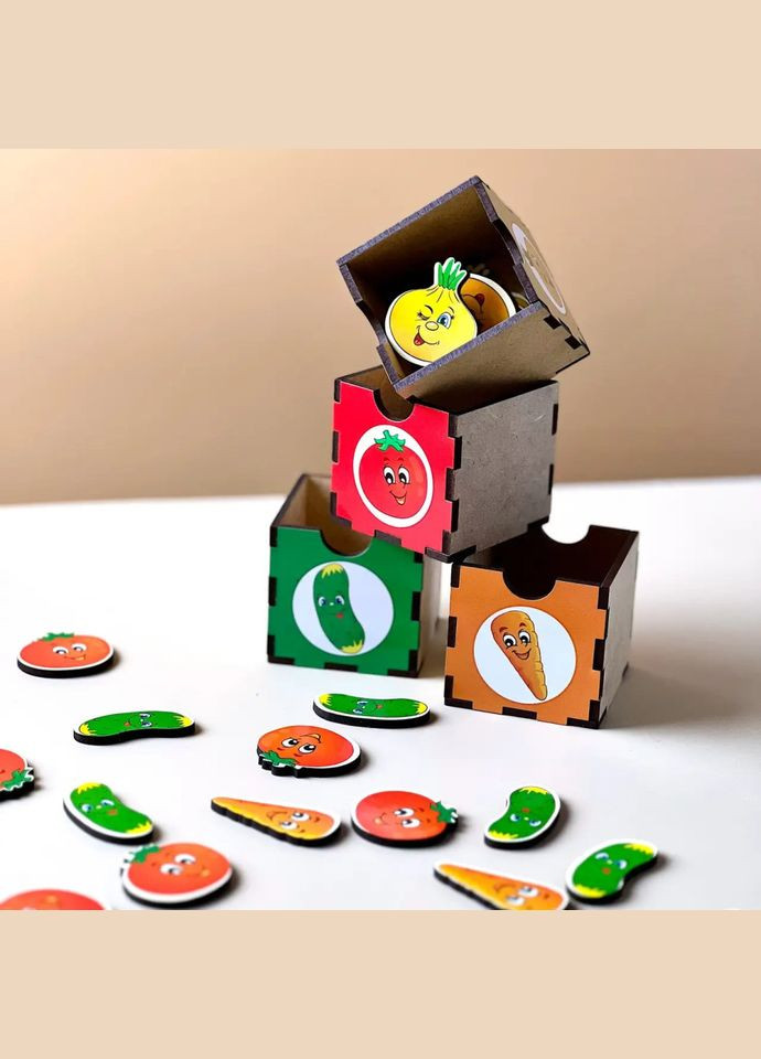 Дерев'яна настільна гра "Овочі -2" (ПСД008) PSD008 сортер-комодик Ubumblebees (302385717)