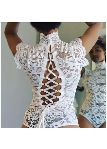 Мереживний боді на шнурівці із спандекса оздоблений мереживом. Мереживний боді на зав'язках China (361442855)