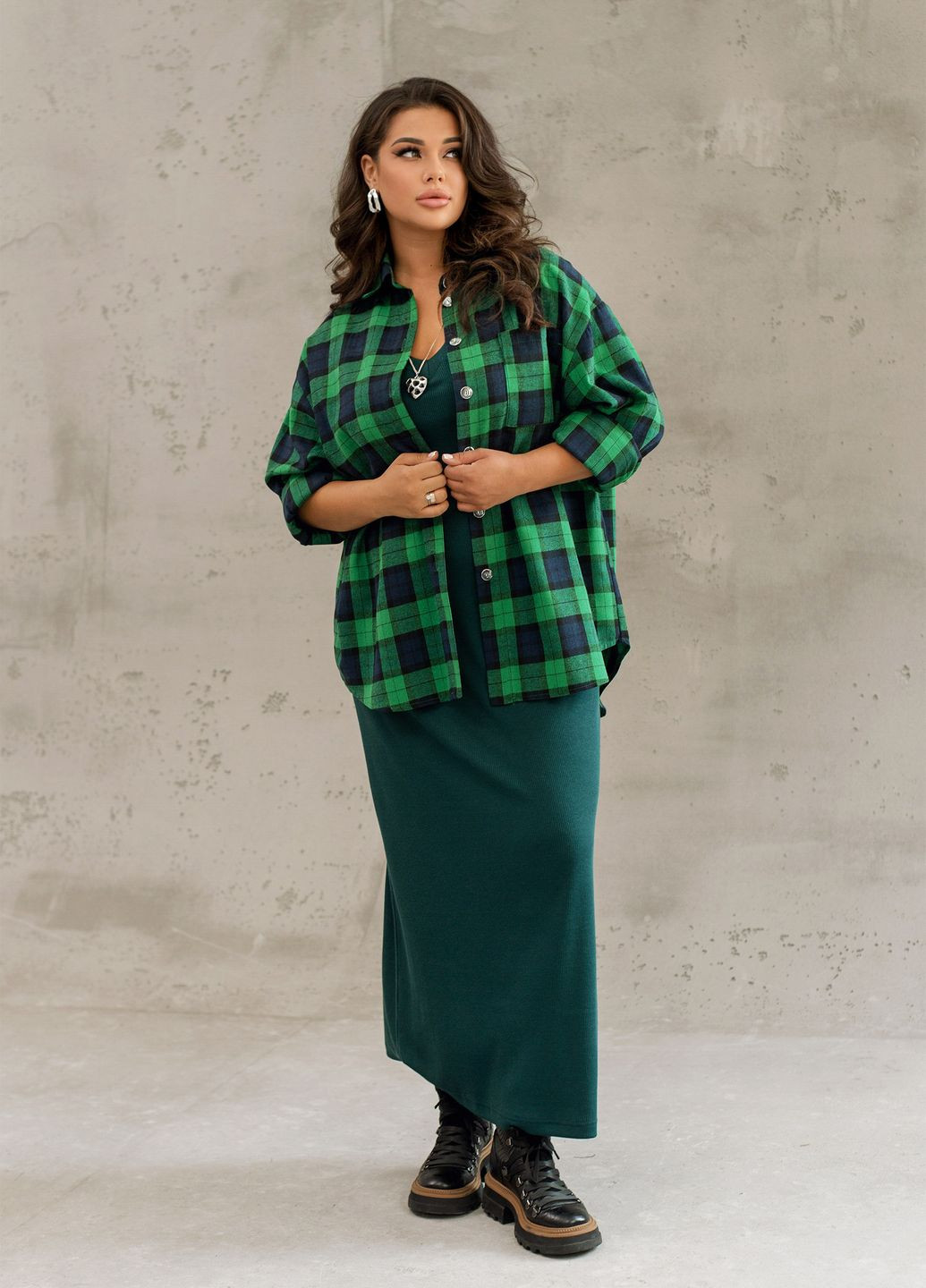 Зеленая повседневный, кэжуал рубашка в клетку No Brand с длинным рукавом