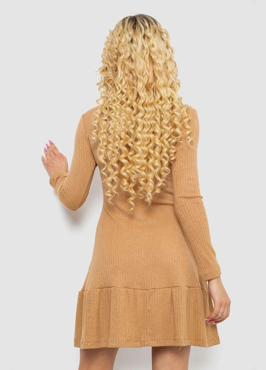 Бежева повсякденний трикотажне плаття з оборкою для жінок середньої довжини з довгими рукавами чорне (sku_230r0112) No Brand однотонна