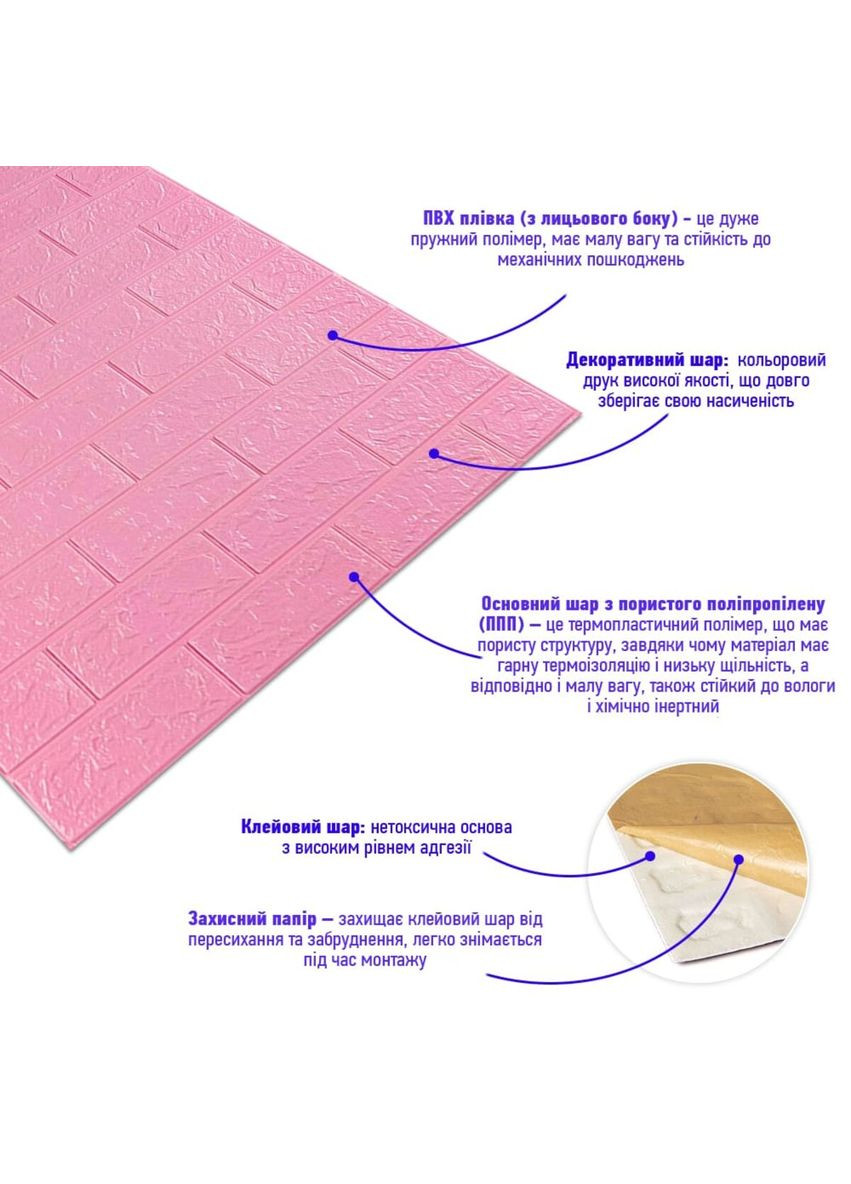 Самоклеющаяся 3D панель под розовый кирпич 20000х700х3мм SW00001471 Sticker Wall (278314637)