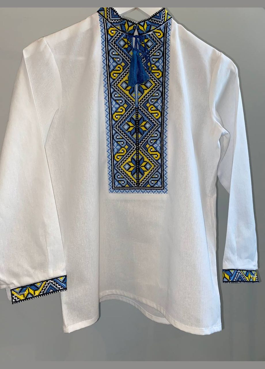 Блакитна барвиста вишиванка на хлопчика з синім орнаментом Lelyk візерунок геометричний бязь (303278361)