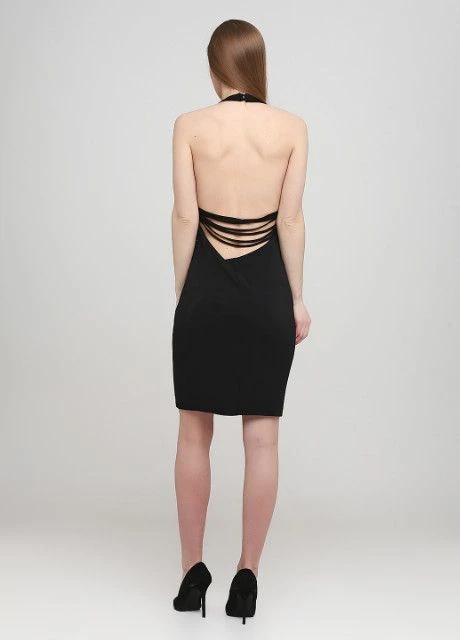 Черное коктейльное, вечернее, кэжуал платье с открытой спиной Guess однотонное