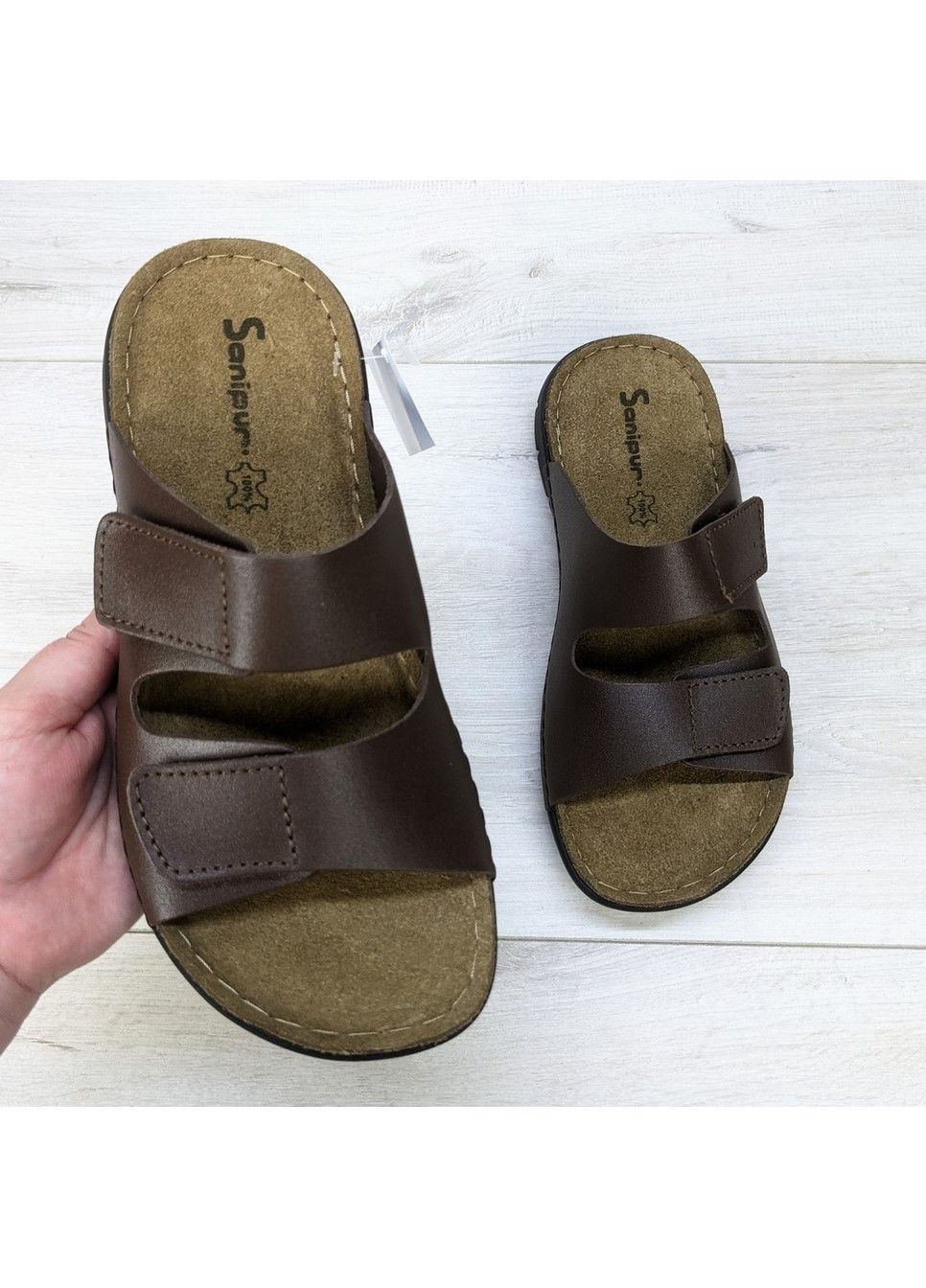 Коричневые повседневные шлепанцы мужские на липучках коричневые Sanipur