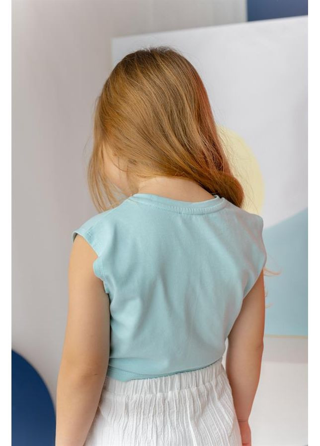 М'ятна футболка укорочена для дівчинки з вишивкою, колір жовтий, вік 7-8 років, зріст 128 см Zeyland