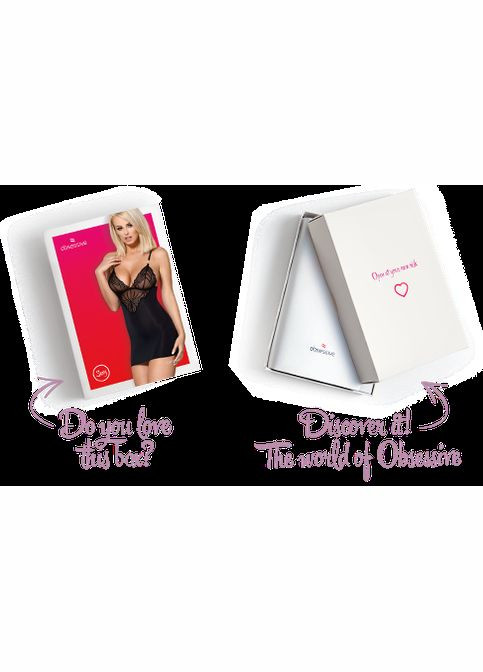 Сатиновий комплект для сну з мереживом 828-CHE-1 chemise & thong CherryLove Obsessive (296623381)