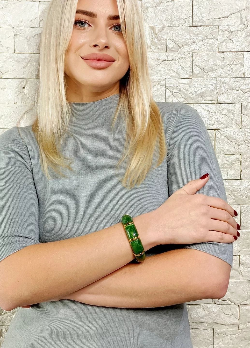 Браслет di classe на резинці смарагдовий глянцевий з золотими вставками (365754966)