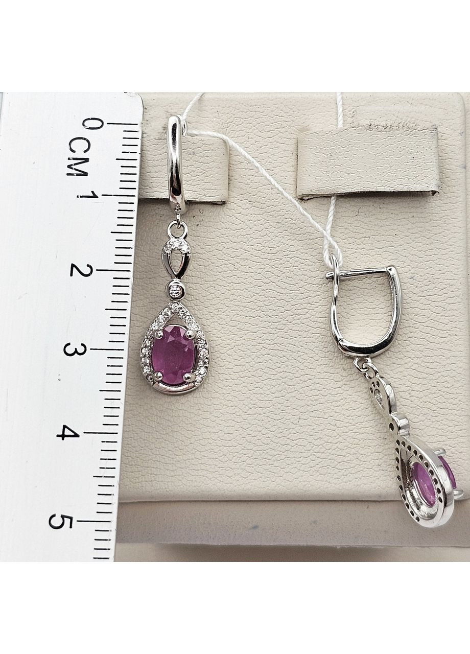 Сережки срібні з рубіном та кубічним цирконієм 3,76 г No Brand (369737432)