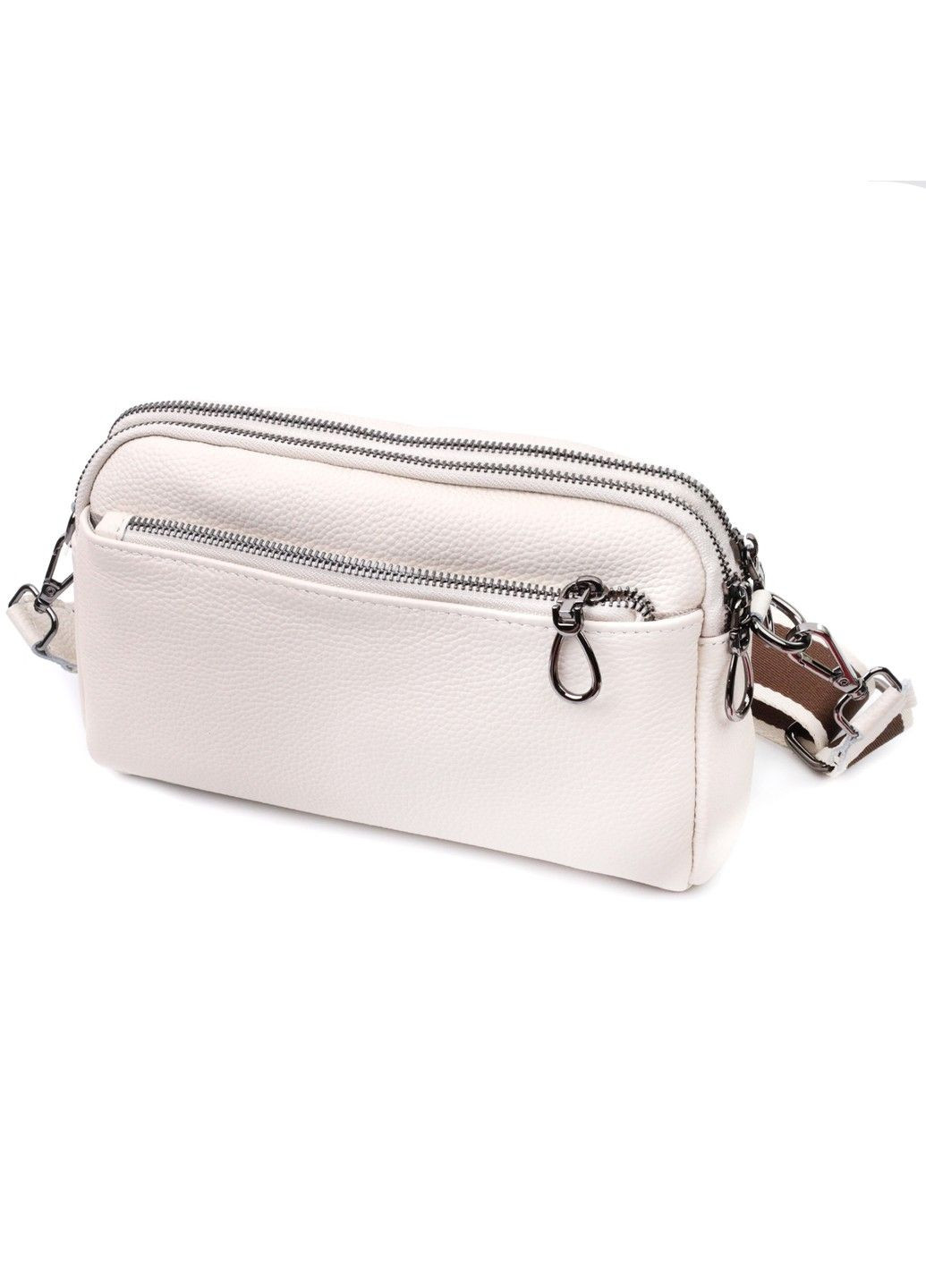 Жіноча прямокутна сумка з кишенями з натуральної шкіри 22598 Біла Vintage (297956924)