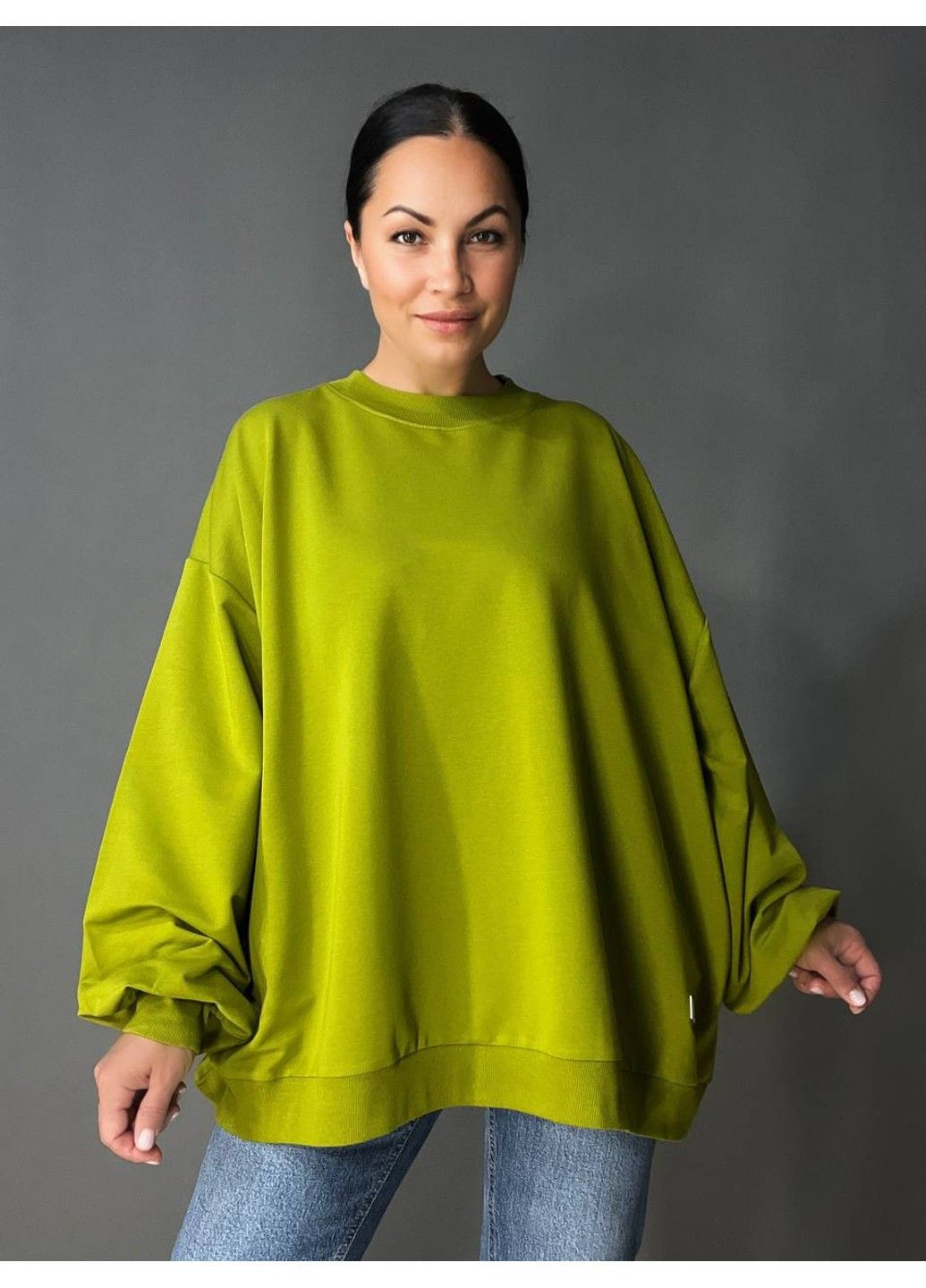 Зеленый свитшот женский my city 3044 широкий оверсайз супер свободного кроя большие размеры (337665700)