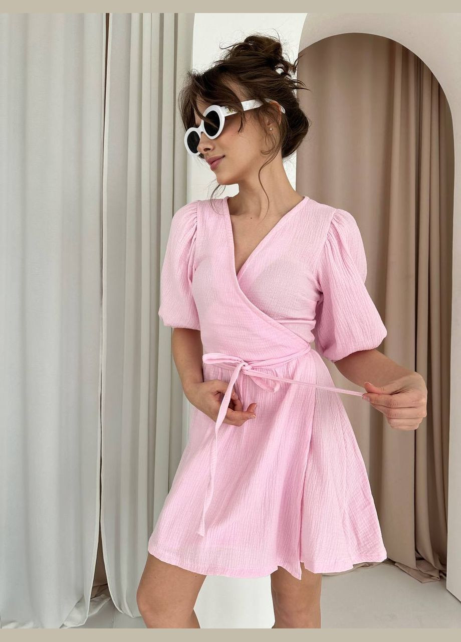 Рожева повсякденний сукня жіноча на запах Гермес однотонна