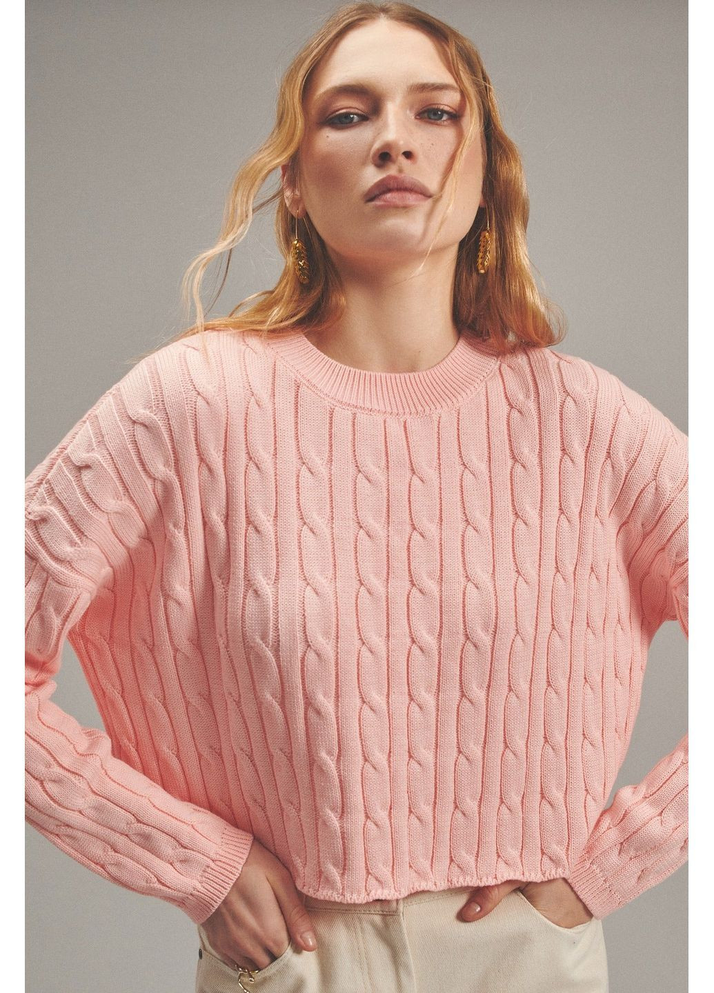 Рожевий демісезонний светр коси Sage Оверсайз світшот косичка