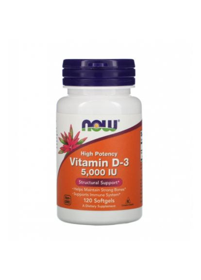 Вітамін Д3, Vitamin D3,, 5000 МЕ, 120 капсул (NOW-00372) Now Foods (266038916)