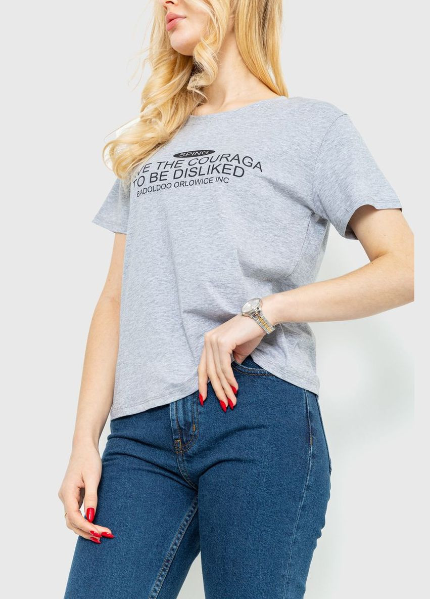 Серая демисезон футболка женская с принтом, цвет оливковый, Ager