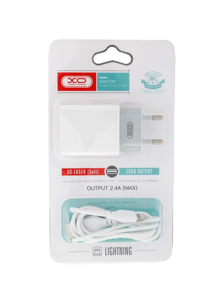 Зарядний пристрій L65 2.4 A two USB charger for Lightning XO (279553844)
