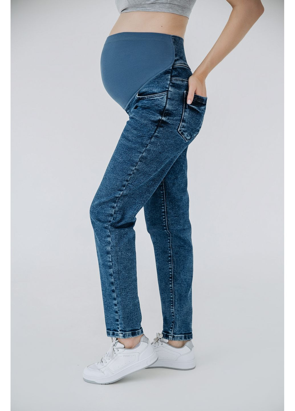 Джинсы boyfriend для беременных с высоким трикотажным животиком синие Мамин Дім - (354424827)