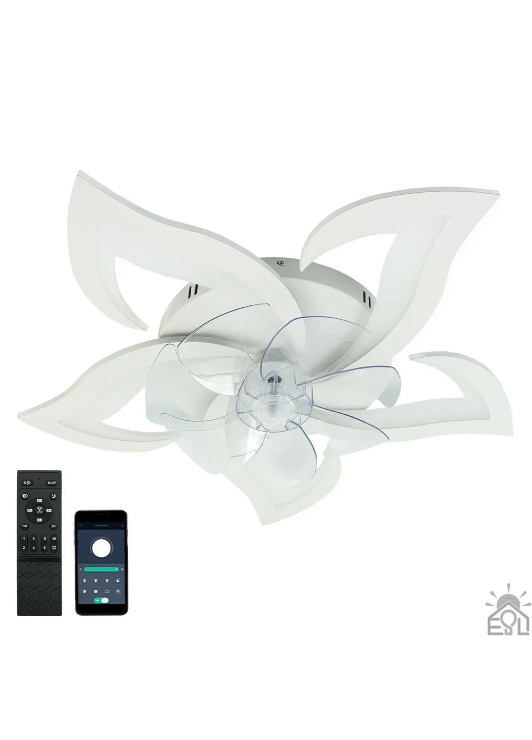 Смарт люстра с вентилятором управляемая светодиодная FAN ELLA 72 Вт + 18 Вт 680x120 мм Белая ESLLSE (365651745)