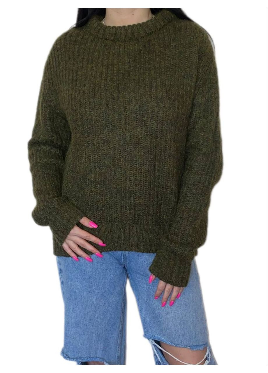 Оливковый (хаки) зимний свитер из мохера Wool & Cashmere