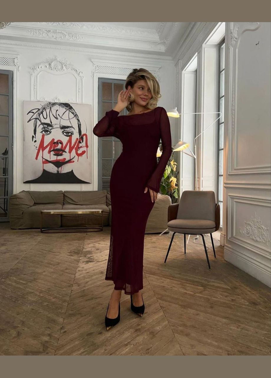 Бордовое праздничный, коктейльное, деловое, повседневный, кэжуал, джинсовое, вечернее платье женское No Brand однотонное