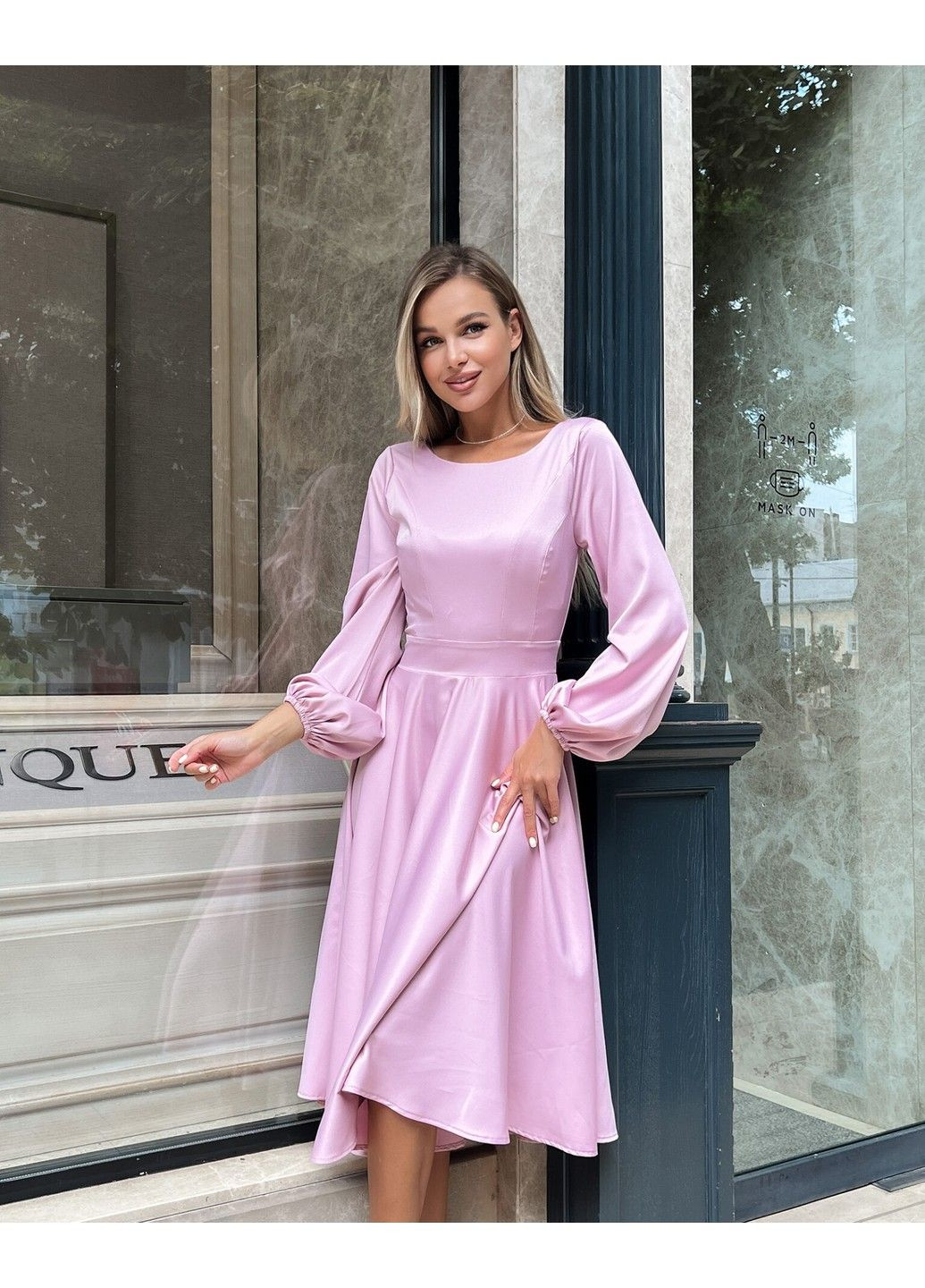 Лавандовое коктейльное платье атлас шелк 22070 фрезово Tanita-Romario