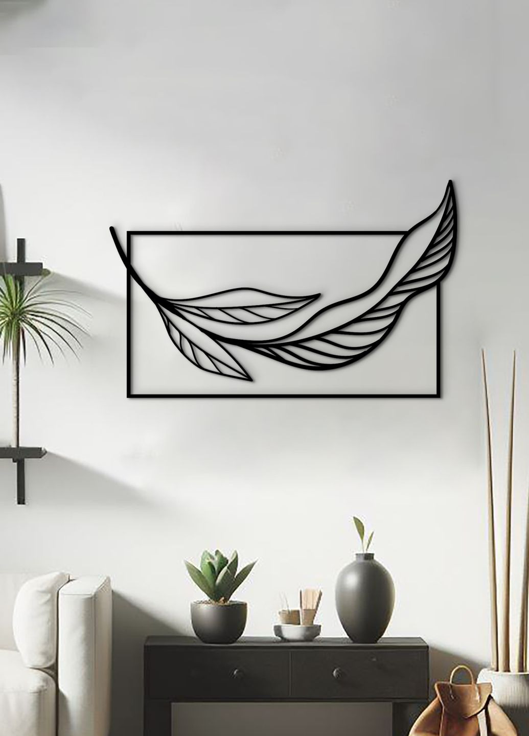 Настінний декор для дому, декоративне панно з дерева "Листок мінімалізм", картина лофт 80х50 см Woodyard (292112589)