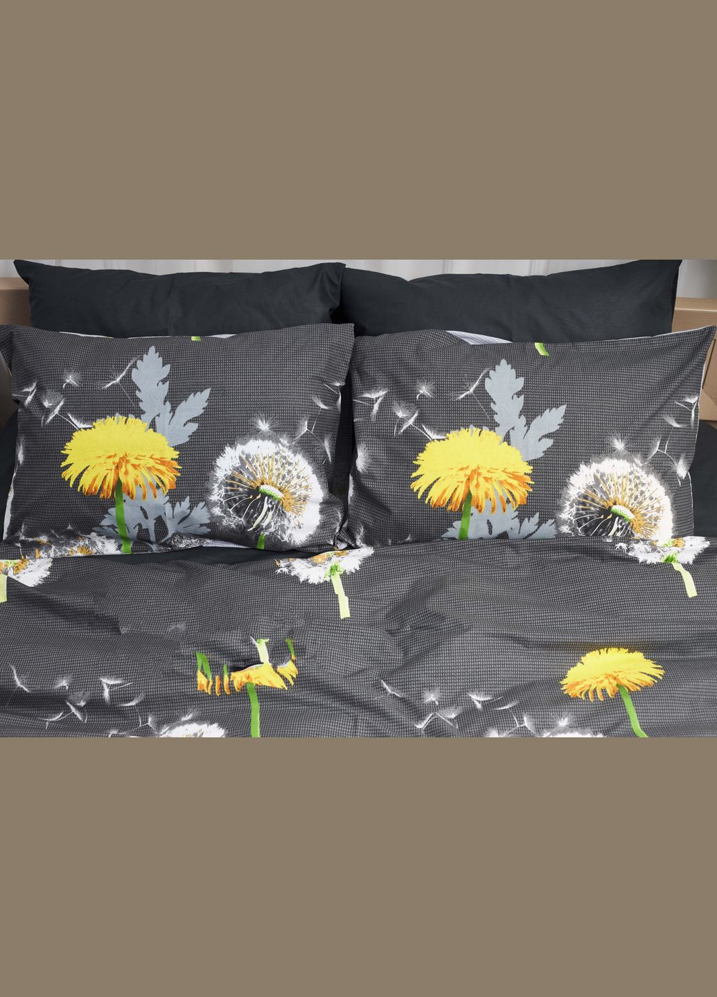Комплект постільної білизни двоспальний 175х210 наволочки 4х50х70 Бязь Gold Люкс (MS-820000913) Moon&Star Dandelion Black (285716996)