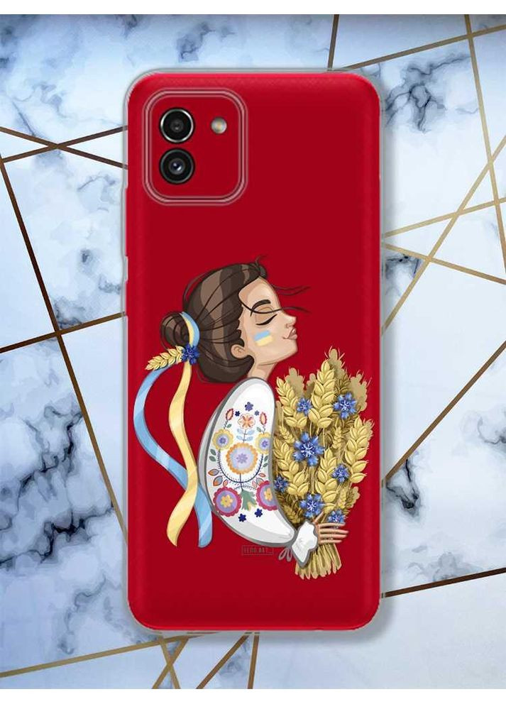 Прозорий чохол на Samsung Galaxy A03 / A035 патріотичний дизайн Українка з колосками принт 172 Creative (359498665)