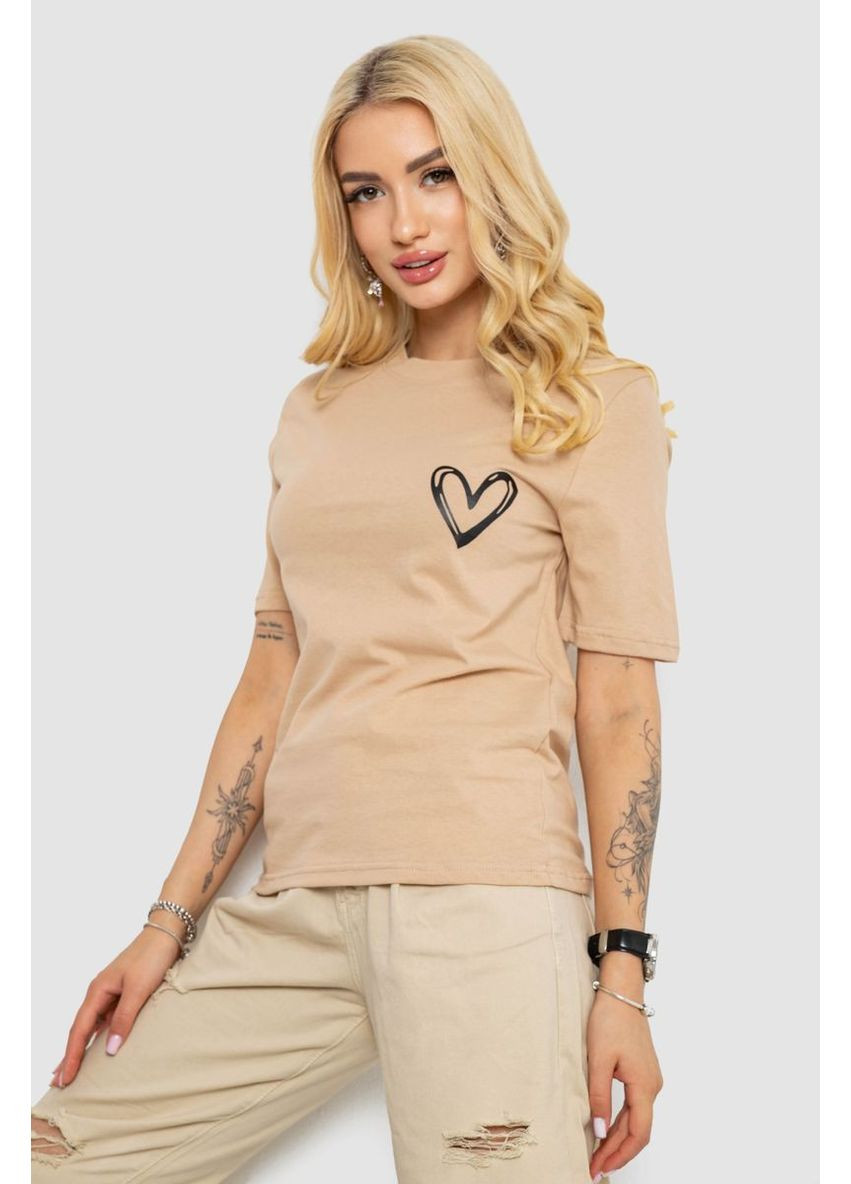 Жіноча футболка з принтом, колір бежевий, 241R128 Ager - (333697966)