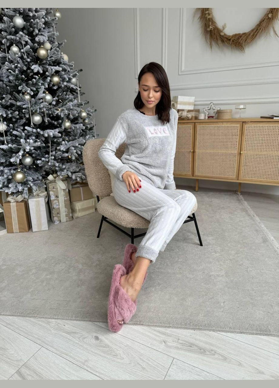Сіра зимня жіноча піжама флісова з махрою сіра s (5019) GT