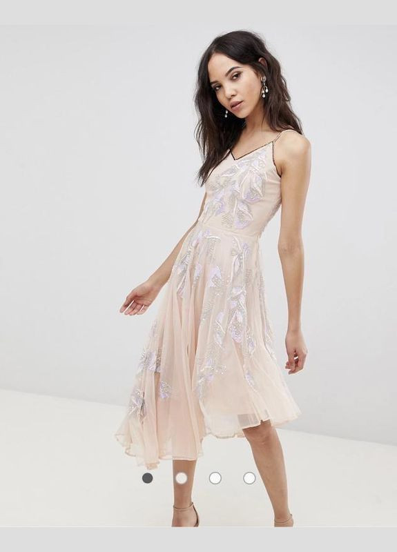 Пудрова сукня міді з вишкою та оздобленням бісером frock and friil Asos