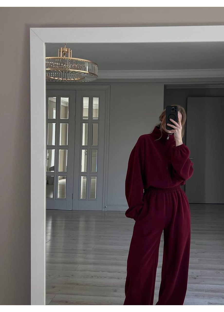 Женский теплый комбинезон FINO Mode комбинезон-брюки бордовый спортивный, повседневный, кэжуал трехнитка, флис